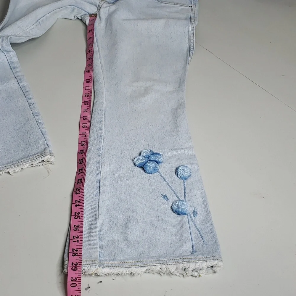Impacto 100% Cotton Boot Cut Floral Embroidered Jeans Size 42 Hippie Y2K Frayed